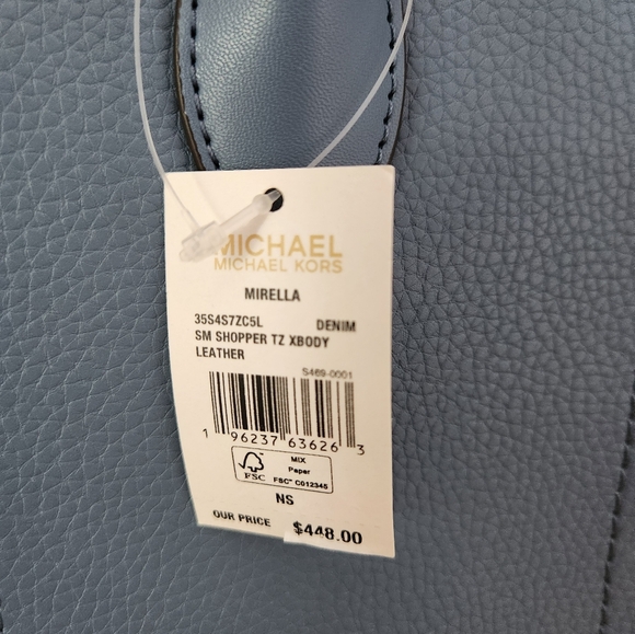 NWT Michael Kors Mirella Small Pebbled Leather Crossbody Bag Blue - Picture 4 of 5